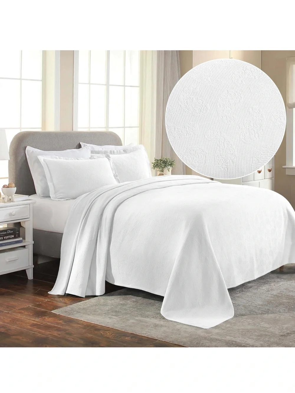 Premium Cotton Queen Airy Texture Paisley Bedspread White Quilt Set